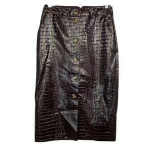 Rachel Comey Skirt Womens Sz 0 Brown Faux Leather Pencil Crocodile Buttons